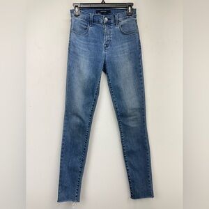 J Brand size 25 Women’s Blue Denim Mid Rise Raw Hem Skinny Jeans